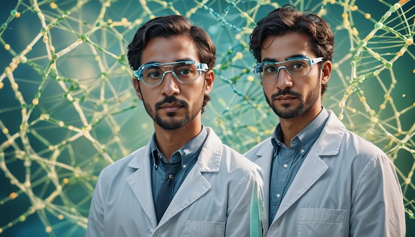 Data Scientist Portrait with DNA Molecule in Digital Art