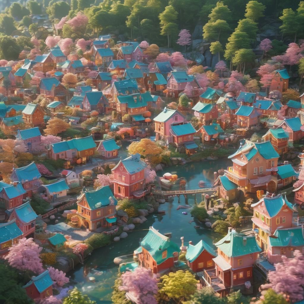 Whimsical Candy Village in Anime Style