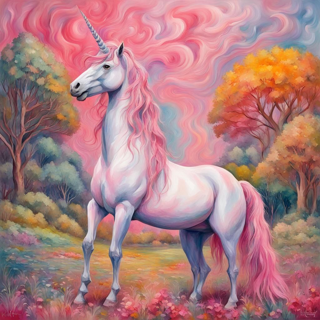 Colorful Unicorn in Nature: Gouache Impressionist Masterpiec...
