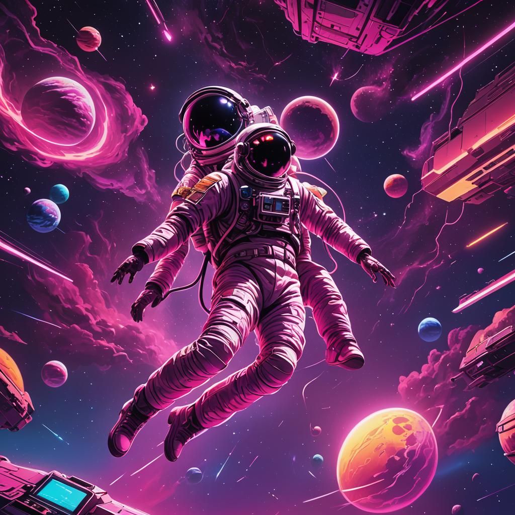 Synthwave Neon Retro Scene of Floating in Space