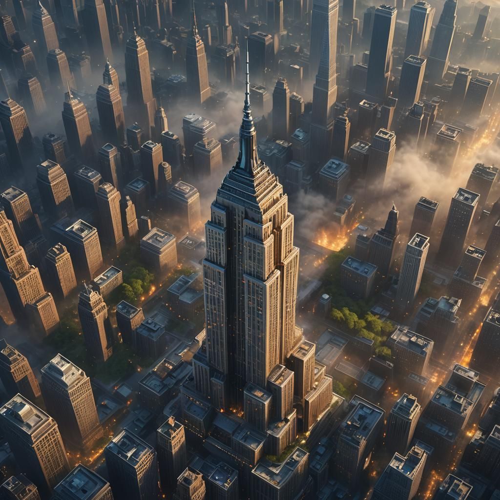 Empire State Building in a Dystopian Fantasy Landscape