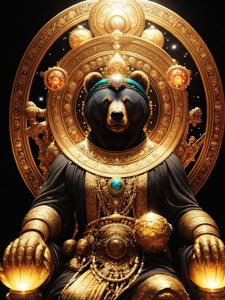 Majestic Bear God on Jeweled Cosmic Throne