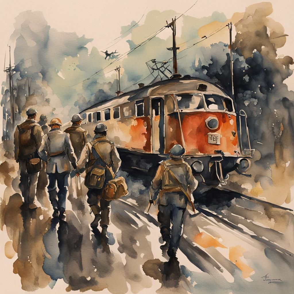 Vintage Watercolor: Soldier's Darkening Journey