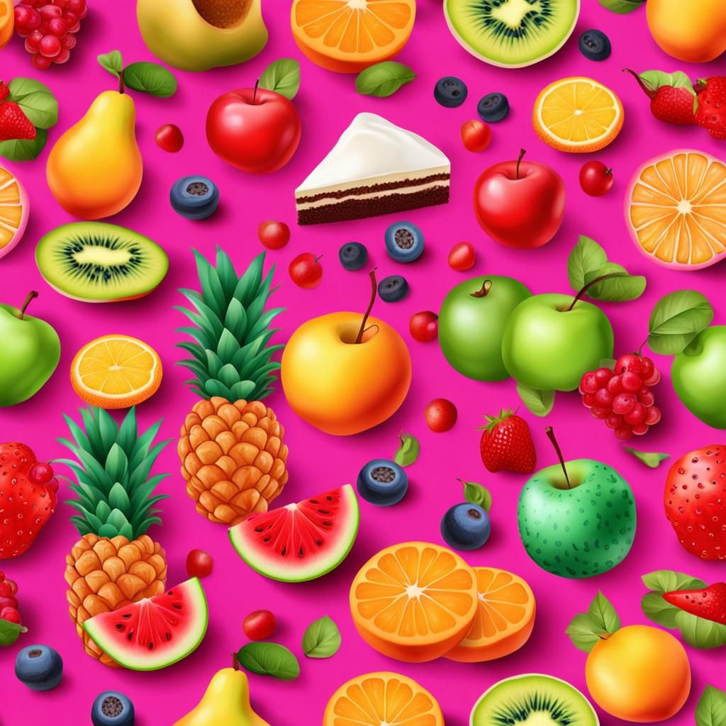 Realistic Fruit and Dessert Pattern in Vibrant Colors
