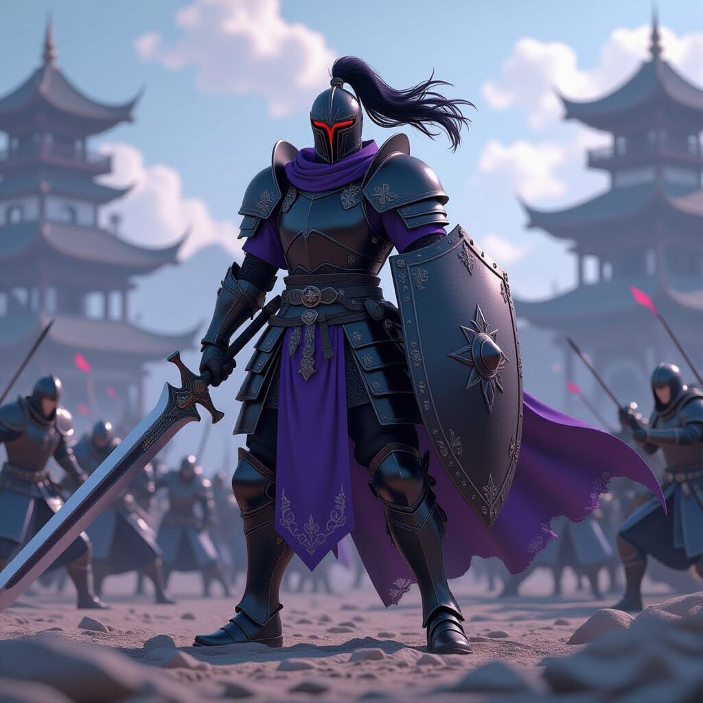 Anime Knight on Battlefield in 3D Art Style