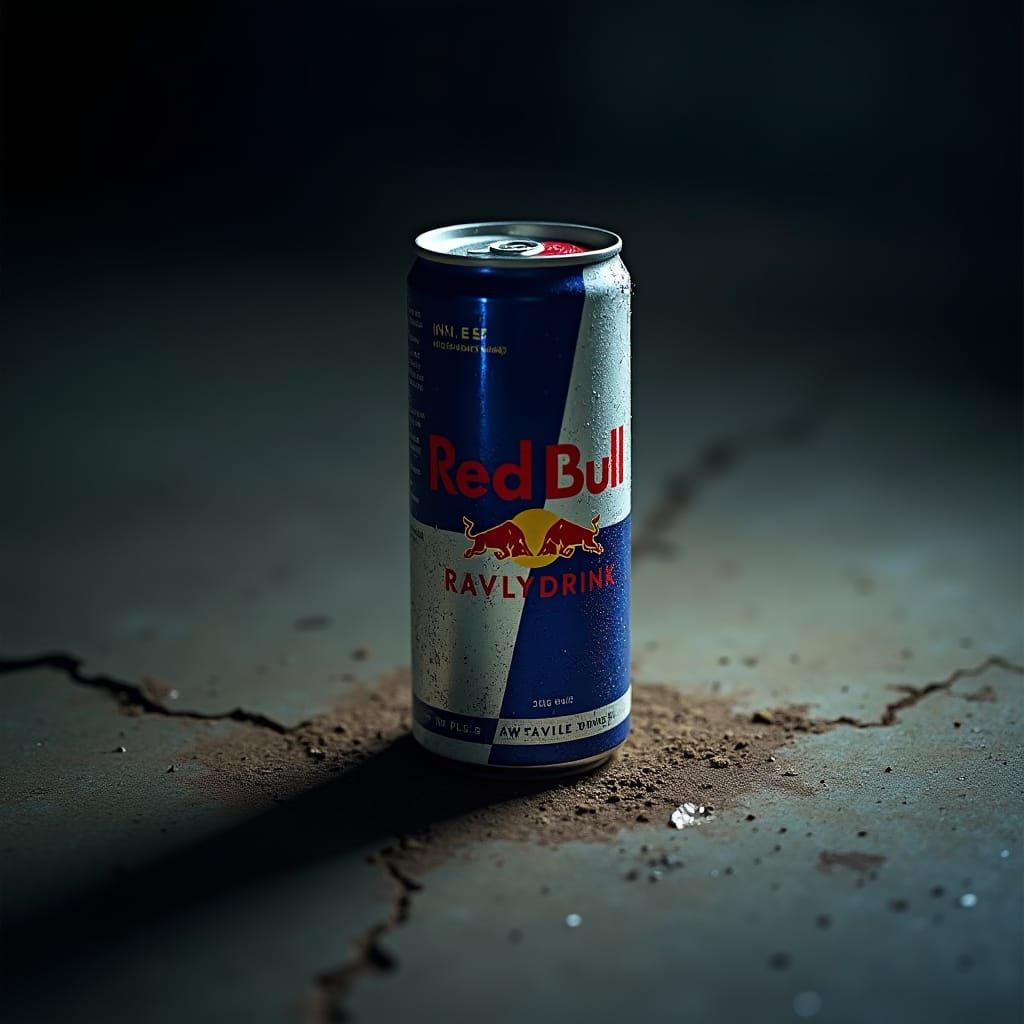 Abandoned Red Bull Can in Hyperrealistic Urban Style