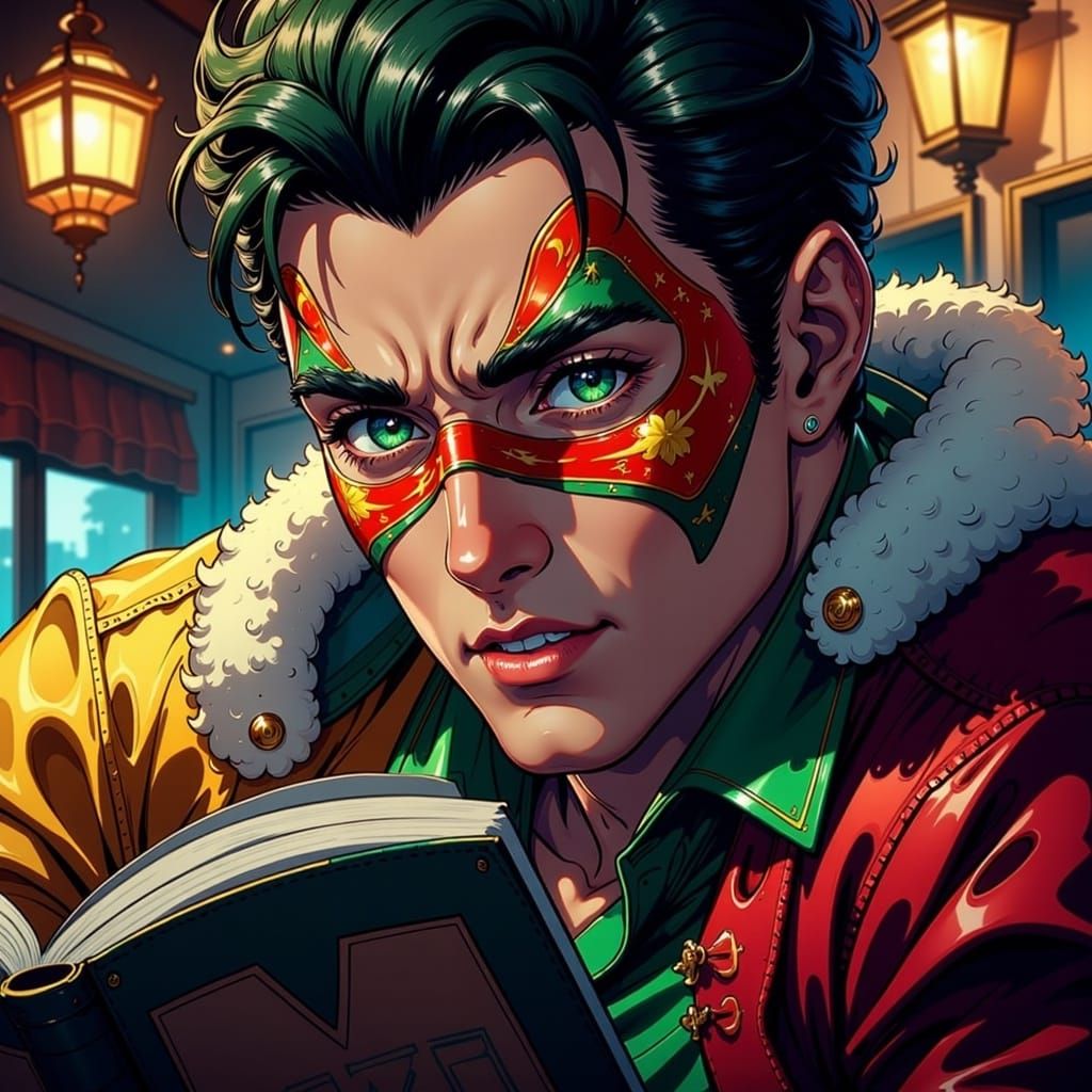 Rey Mysterio Portrait Reading Comics in Cafe