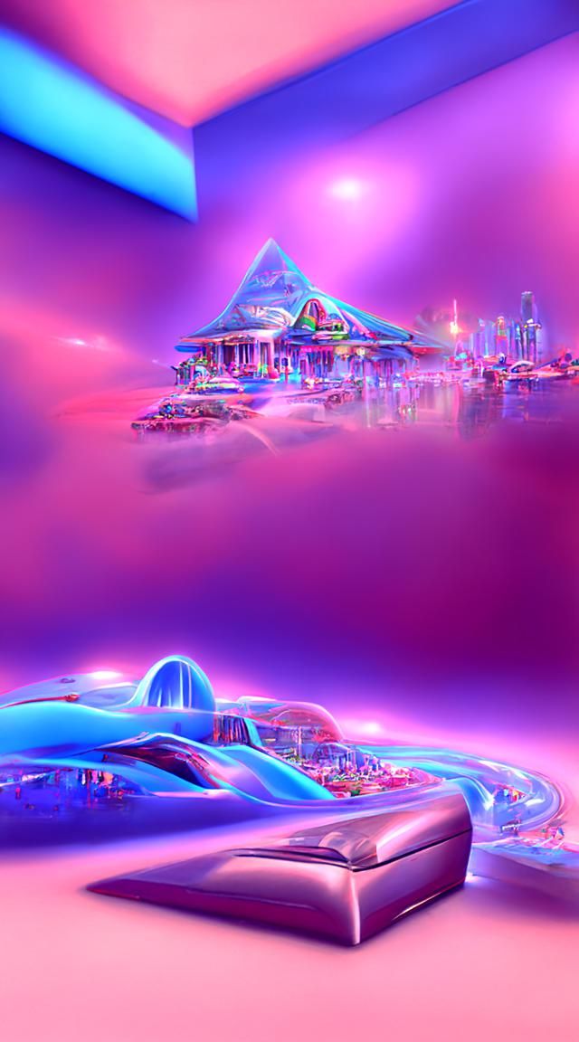 Holographic Vaporwave Dreamland in Hyperrealism