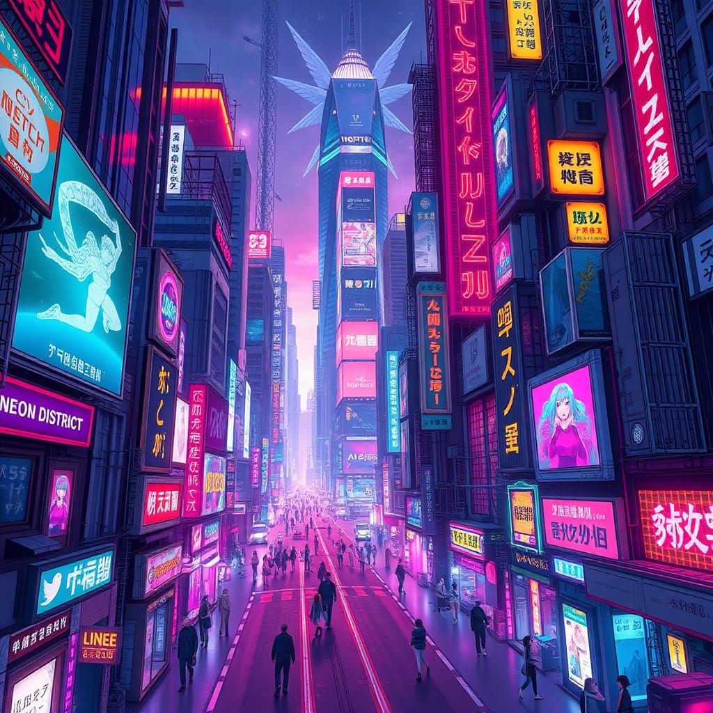 Cyberpunk Neon District Cityscape in Anime Key Visual Style