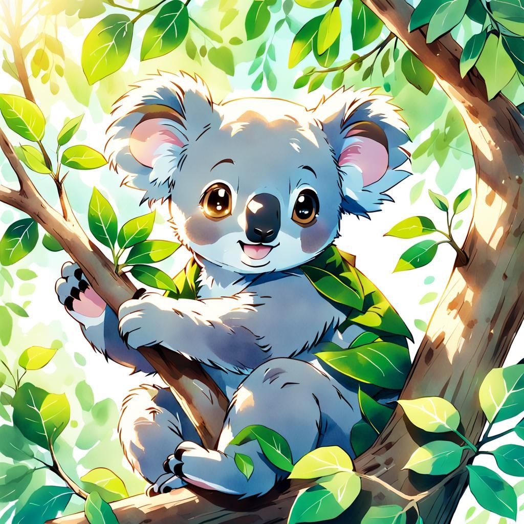 Koala in a Tree: Vibrant Anime Key Visual