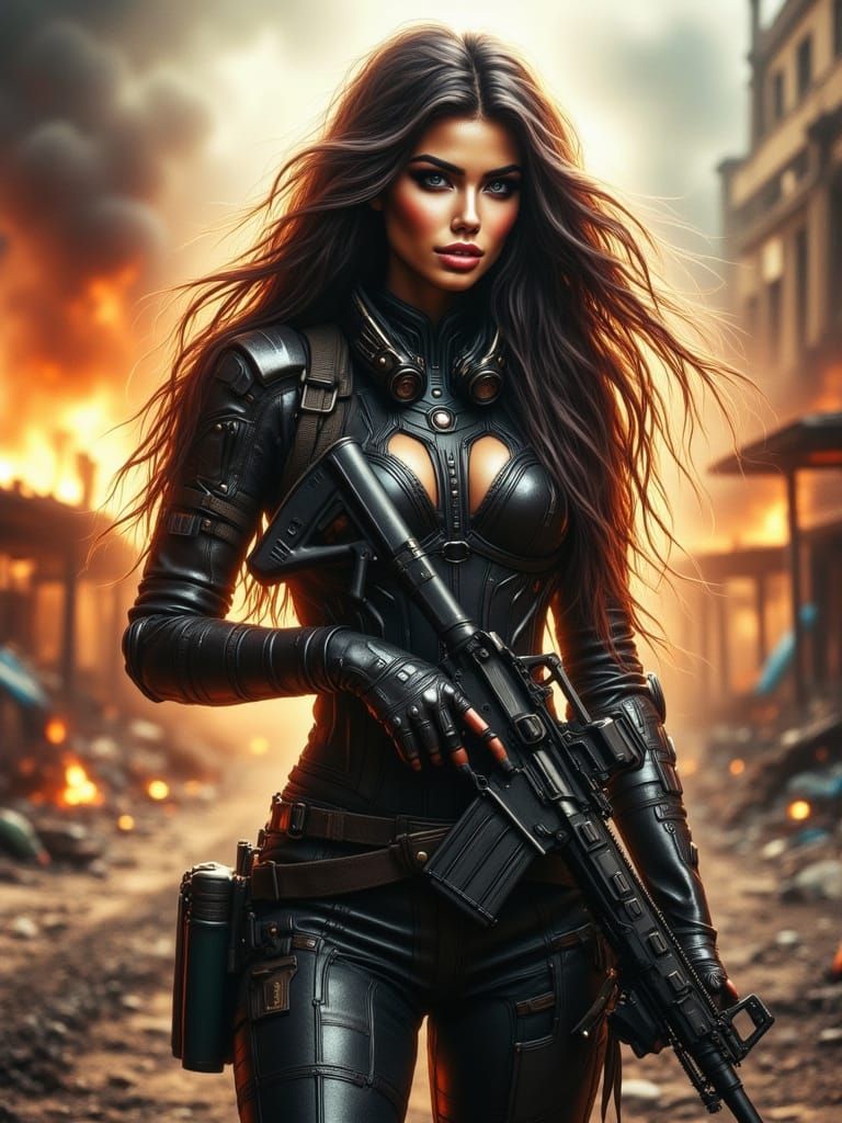 Heroic Female Superhero in High-Tech Black Containment Suit