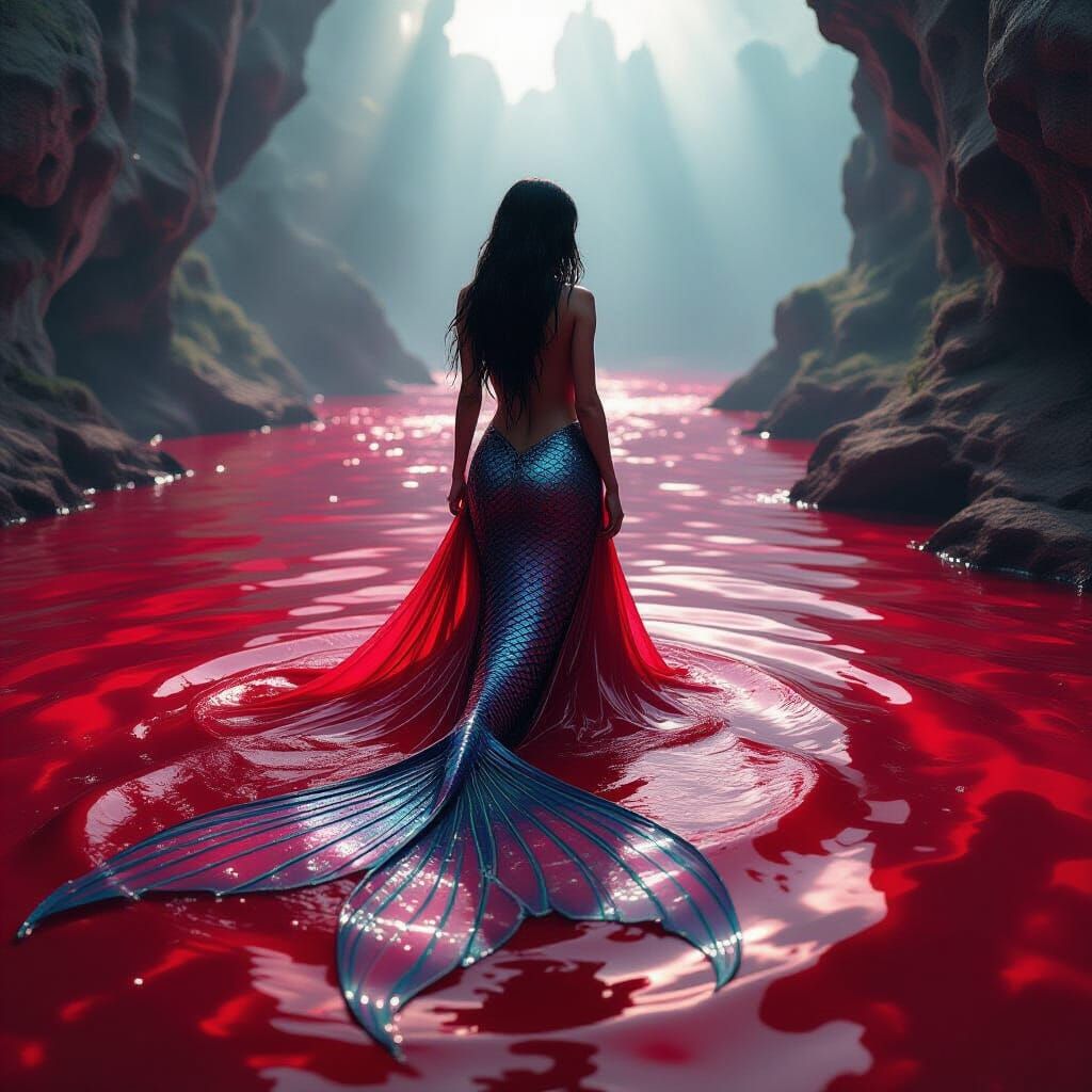 Bloody River with Mermaid Tail in Dark Fantasy Style