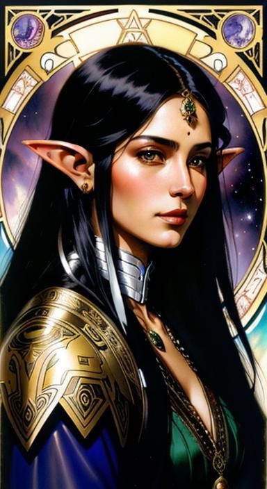 Elder Elf Astrologer in Watercolor Style