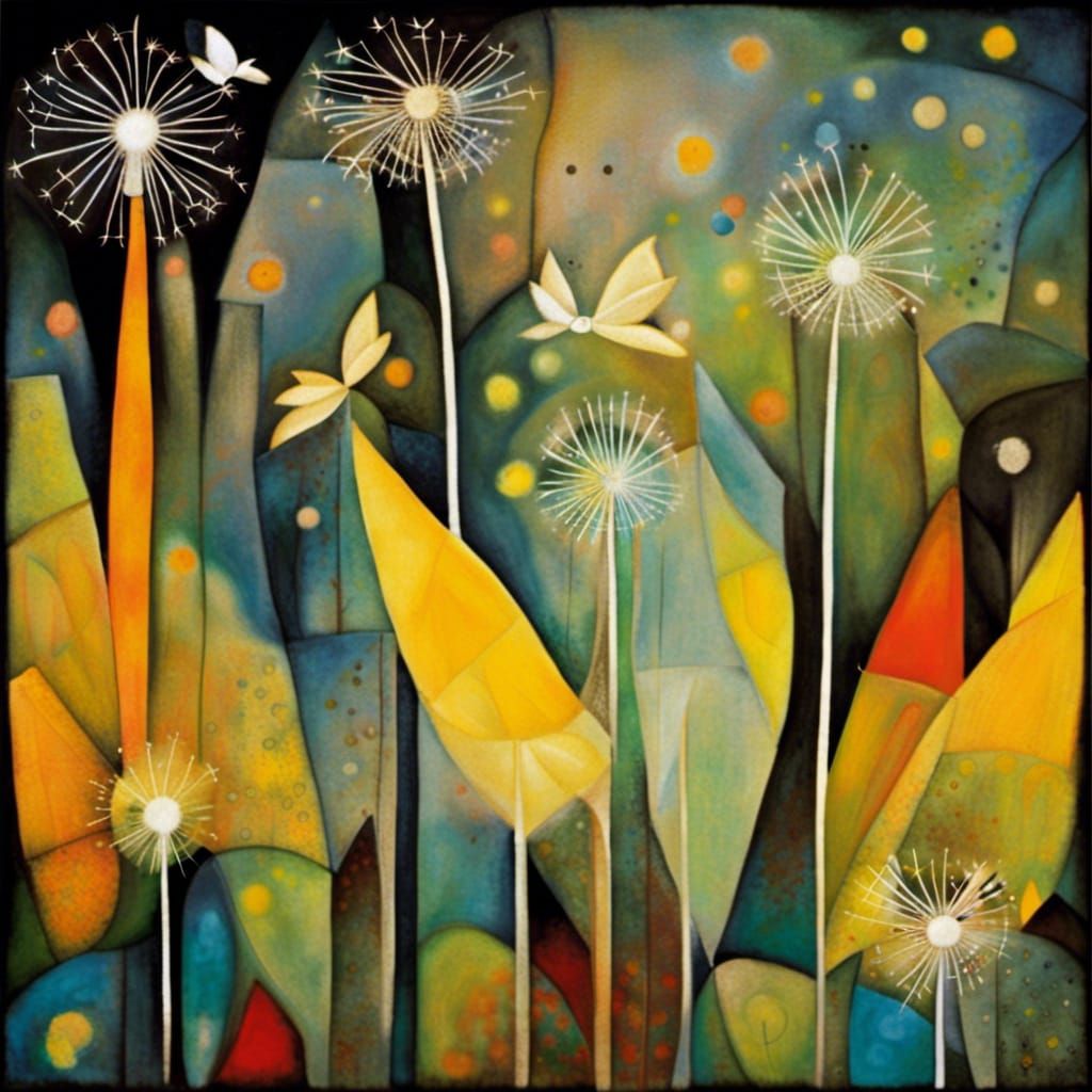 Fairies in Dandelion Dreamscape, Abstract Art