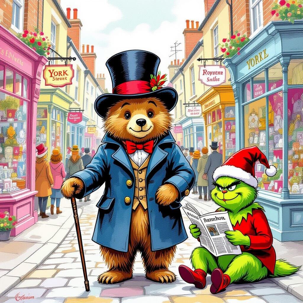 Paddington Bear in York Street, Pastel Drawing