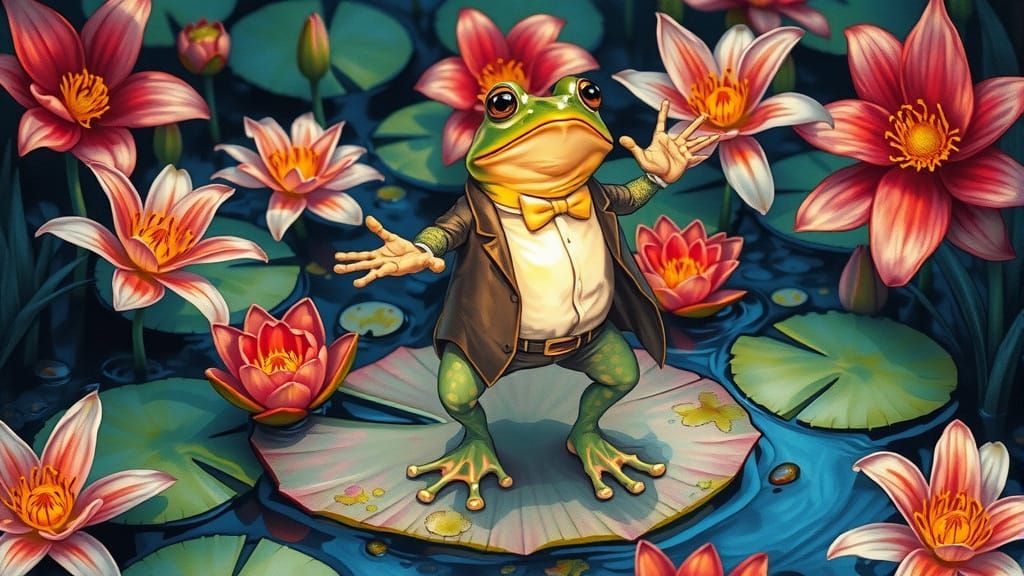 Surprised Frog Dances in Alcohol Ink Style