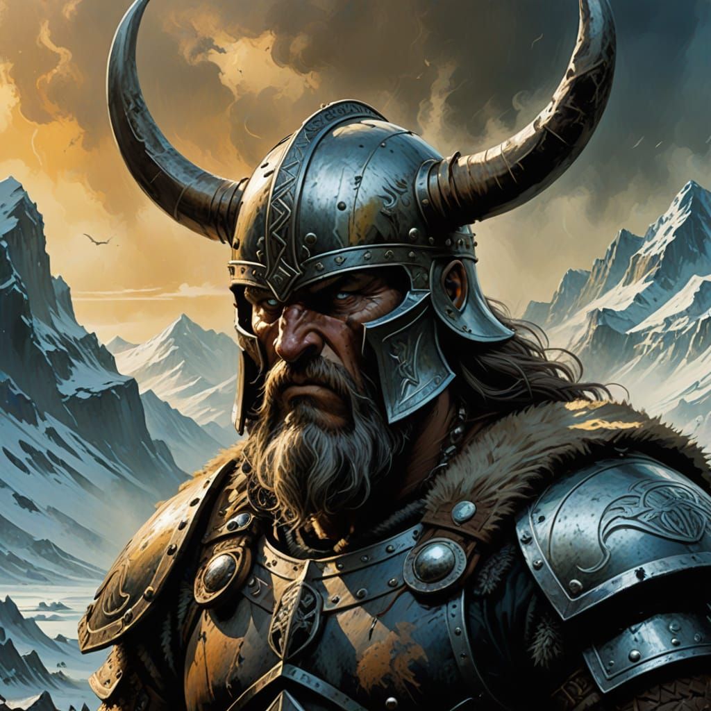 Viking Warrior in Majestic Norse Landscape