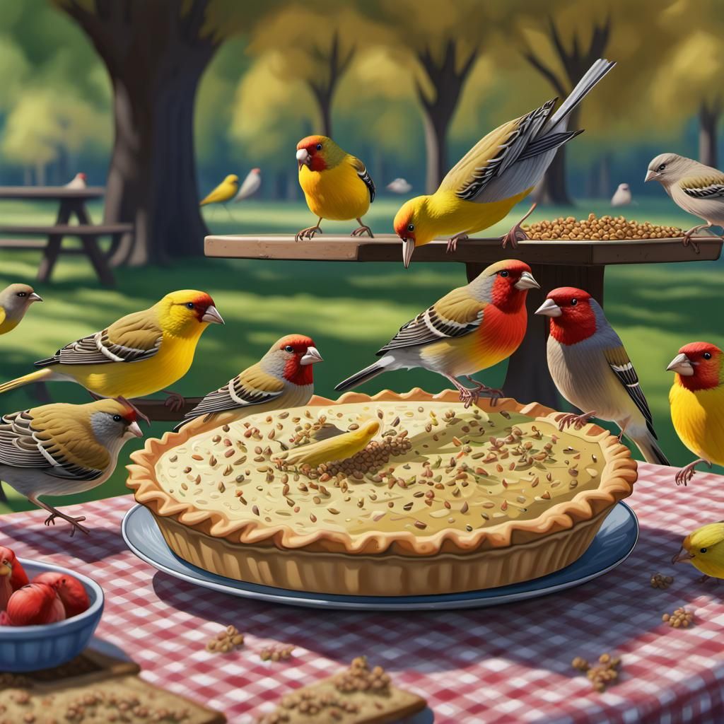 Birdseed Pie Picnic: A Photorealistic Bird Feast