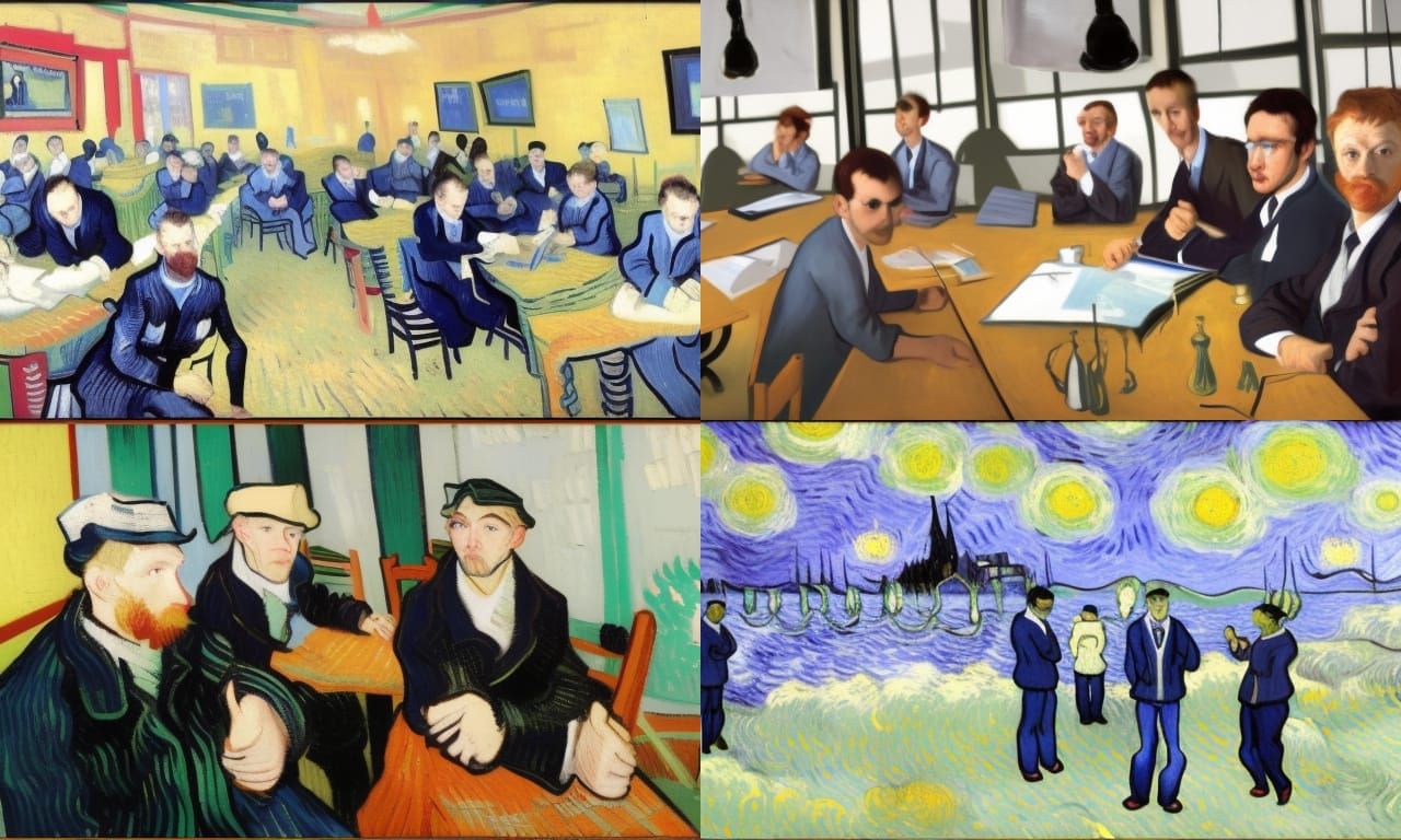 Businessmen Discussing Economics in Van Gogh Style