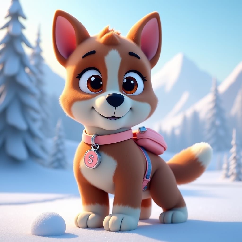 Alaska the Paw Patrol Pup in Snowy Landscape