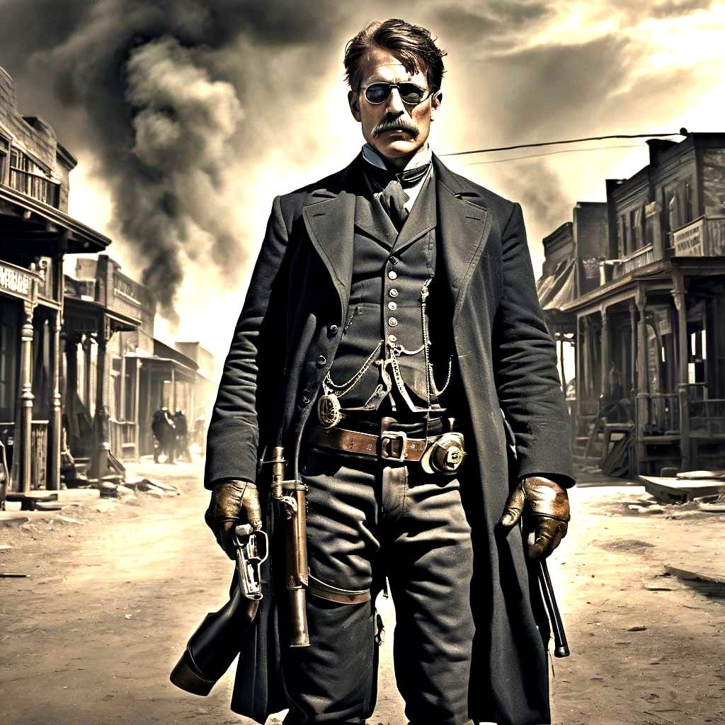Steampunk Wyatt Earp in Tombstone: Detailed Matte Painting