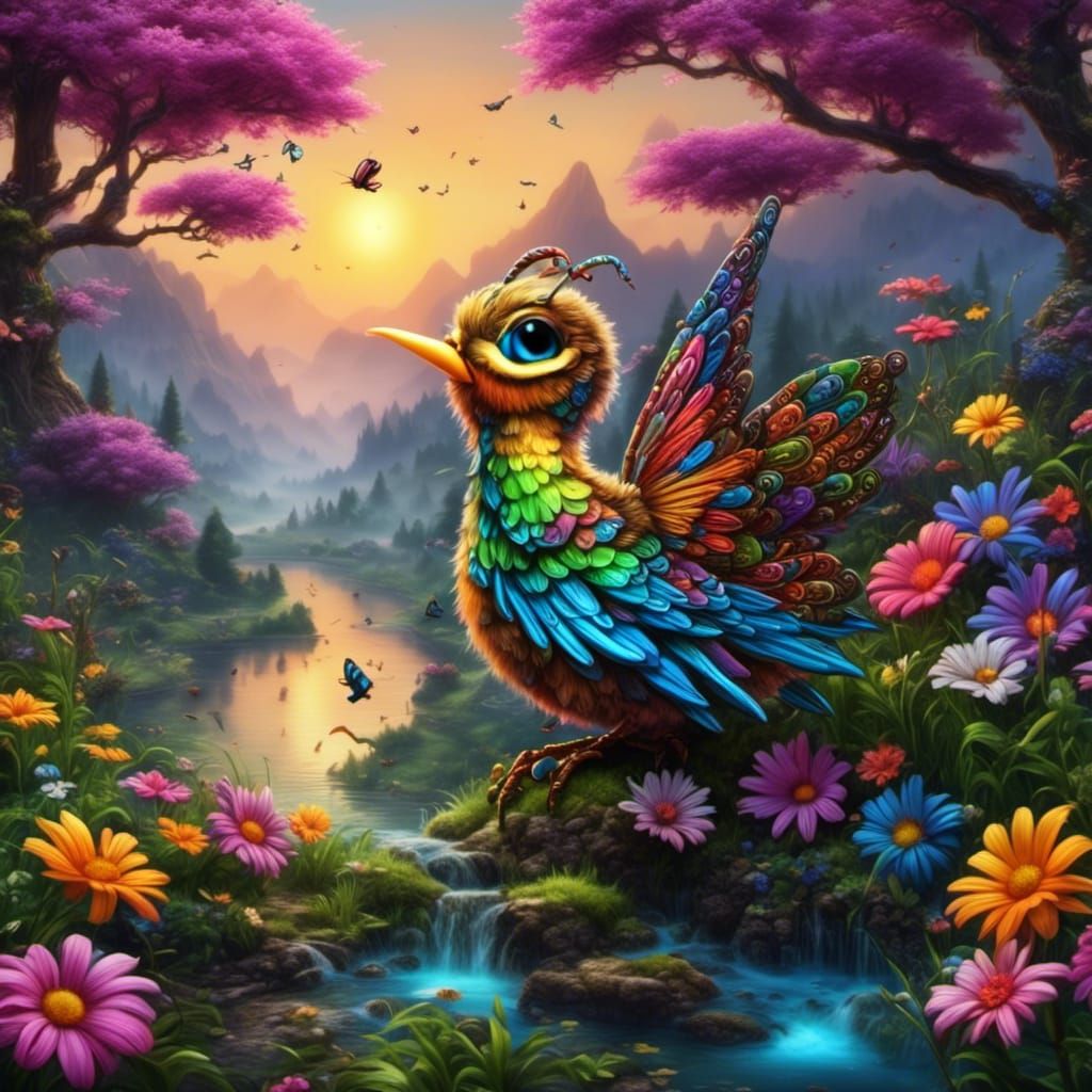 Surreal Worm and Bird Encounter