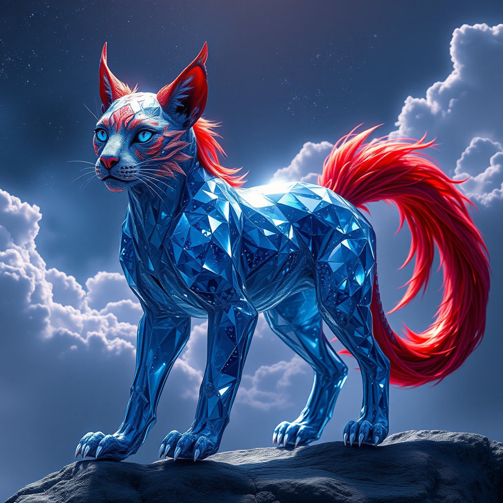 Diamond Fur Cat in Cosmic Landscape