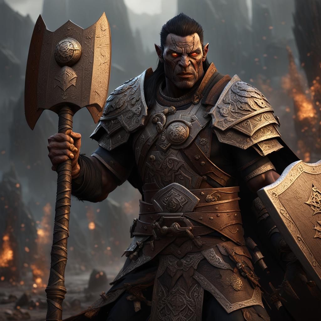 Half-Orc War Priest in Detailed Matte Painting