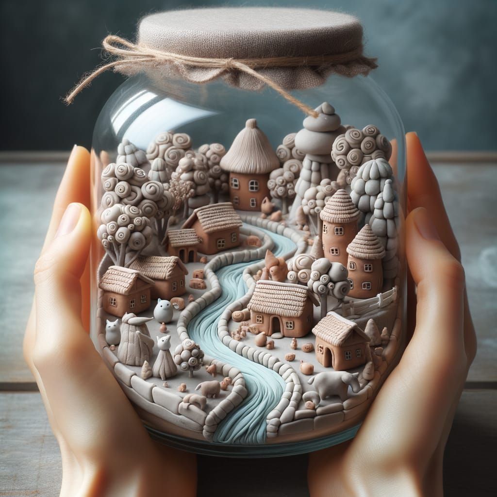 Clay Miniature World in a Jar: Magical Realism Art