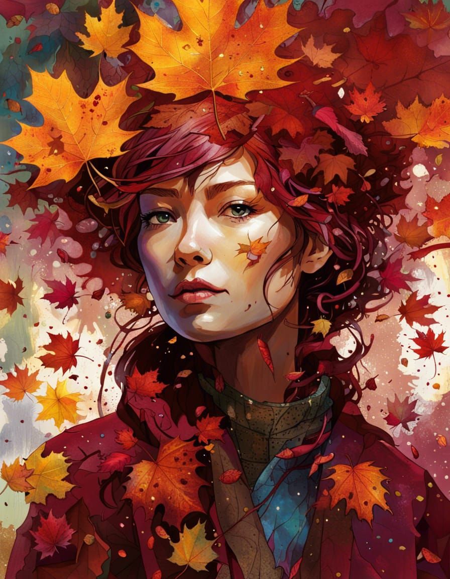 Autumn Goddess Portrait in Splash Art Style