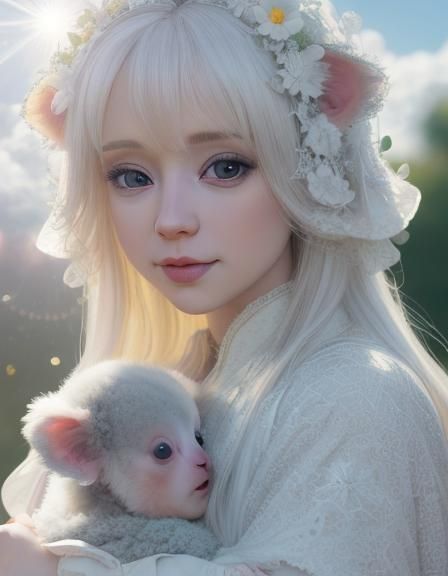 Albino Baby Koala: Animated Hyperrealistic Portrait
