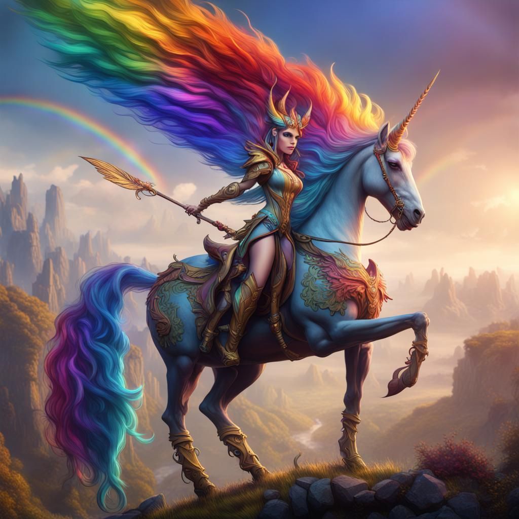 Rainbow Unicorn Vixen in Detailed Matte Painting