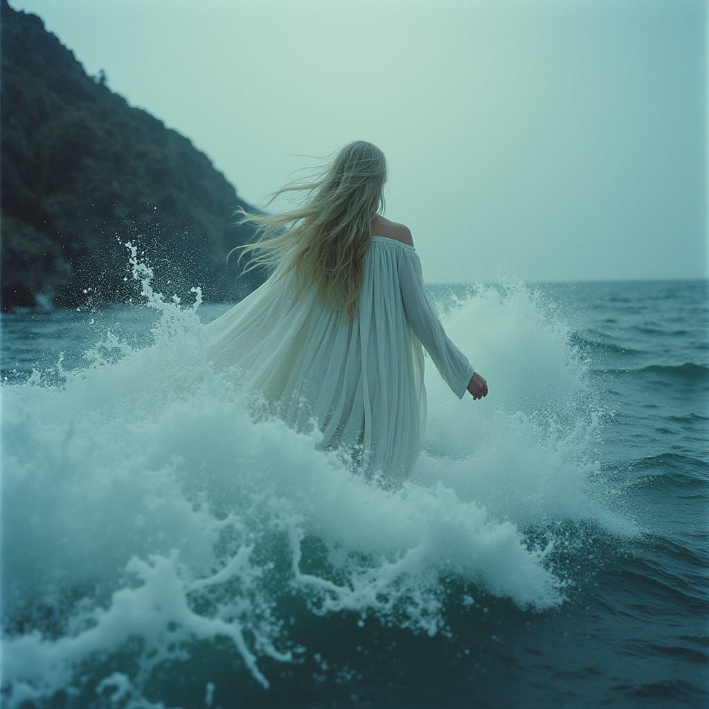 Nordic Goddess Emerges from Waves in Valhalla