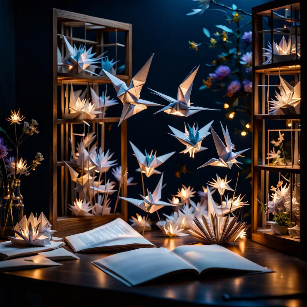 Intricate Origami Birds with Luminous Internal Lighting