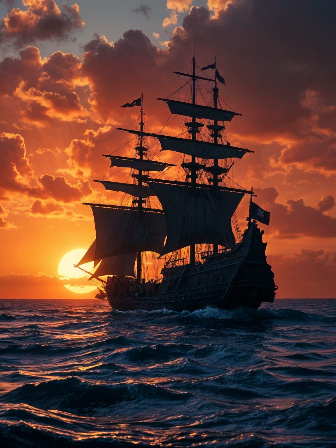 Majestic Pirate Galleon in Sunset Chiascuro Style