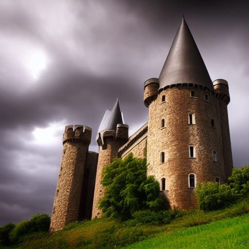 Knights' Medieval Castle Under Dark Skies