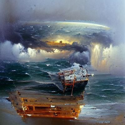 Ship Caught in Stormy Seas: An Oil Painting