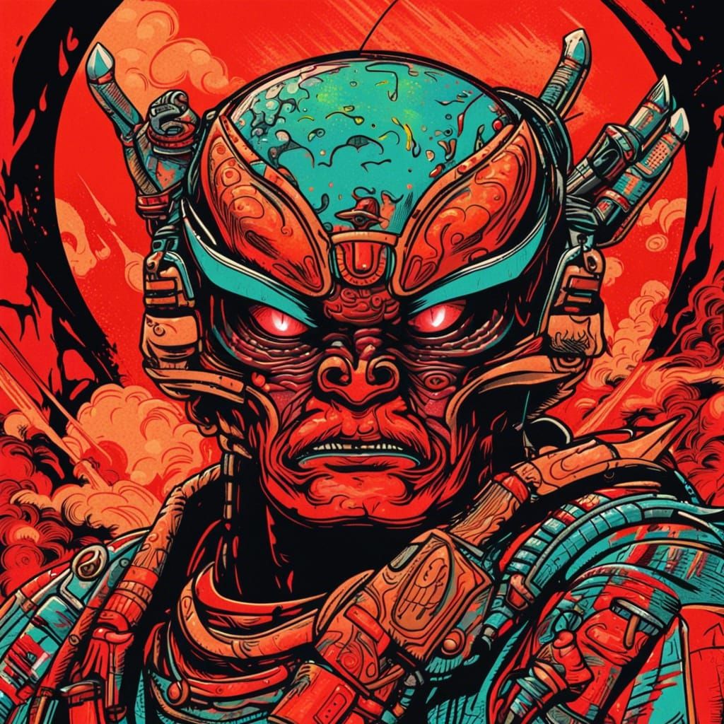 Alien Samurai in Pop Art Style