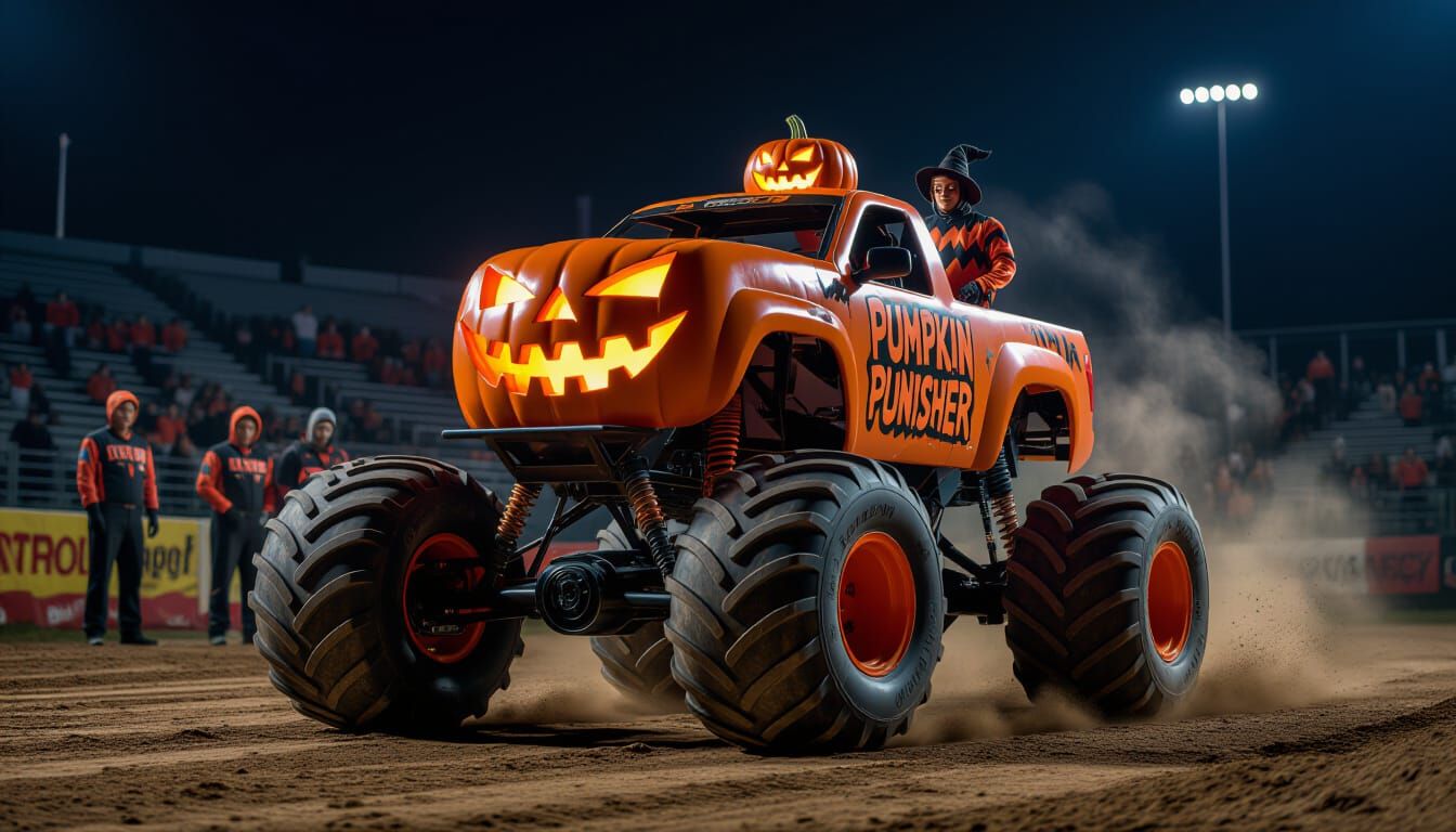 Halloween Pumpkin Punisher Monster Truck with Crew