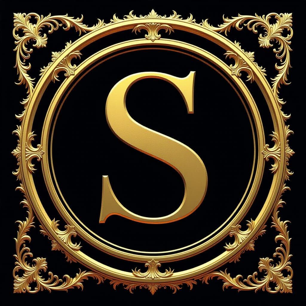 Golden Letter S on Velvet in Hyperrealistic Style
