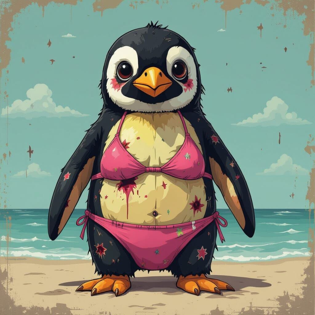 Zombie Penguin in Bikini, Futuristic Style