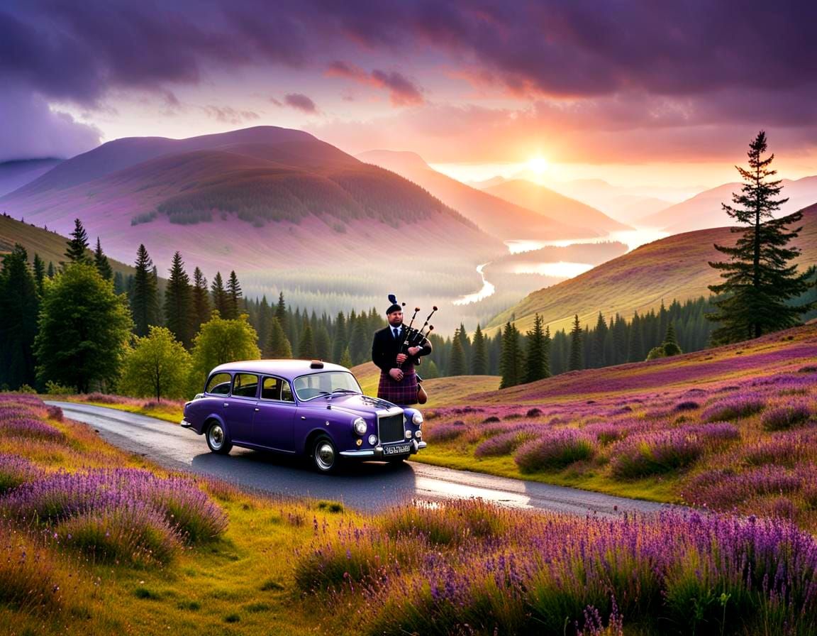 Scottish Highlands Scene in Kinkade Style
