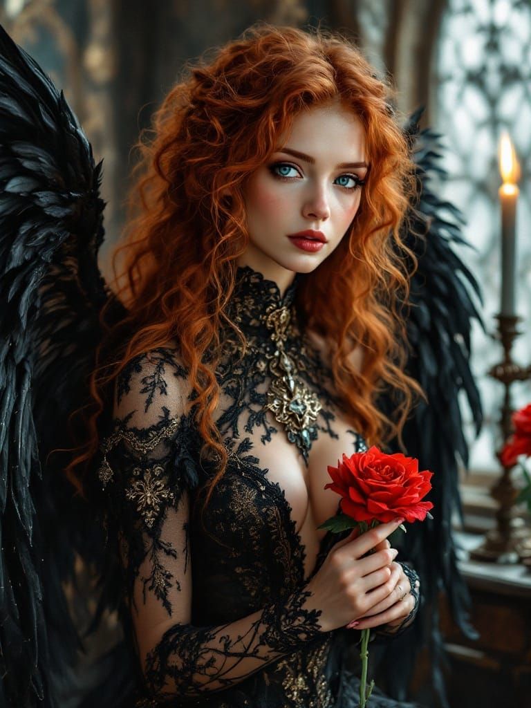 Steampunk Angel in Candlelit Castle