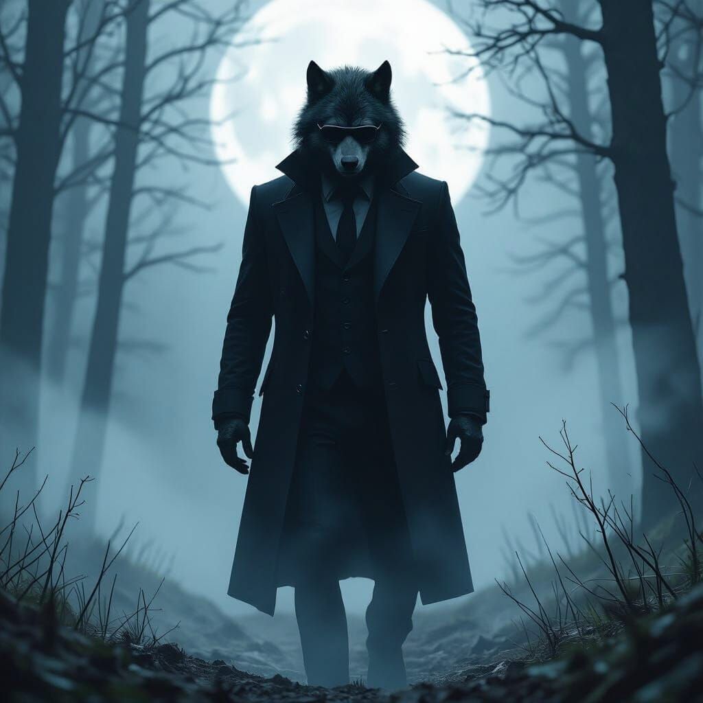 Werewolf Transformation Under Moonlight in Futuristic Realis...