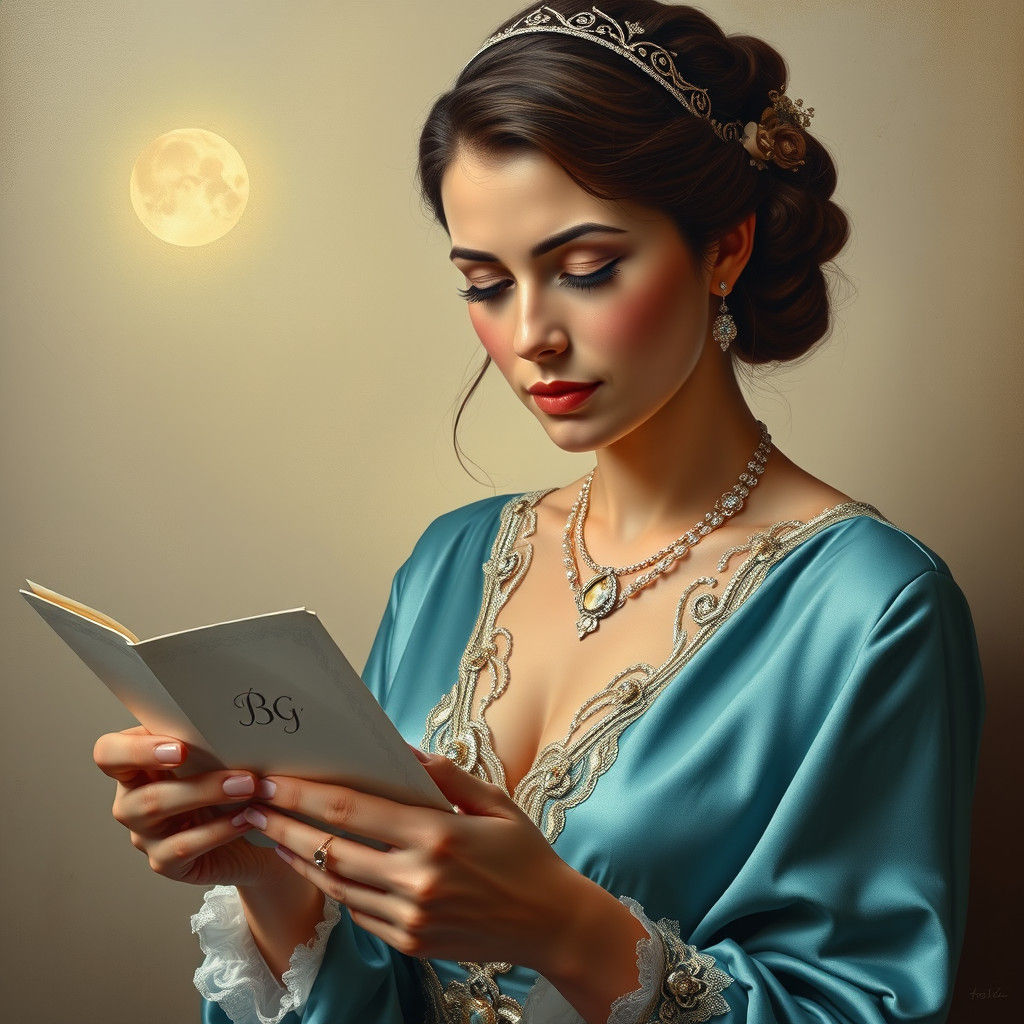 Elegant Persian Woman Reading Letter in Gold