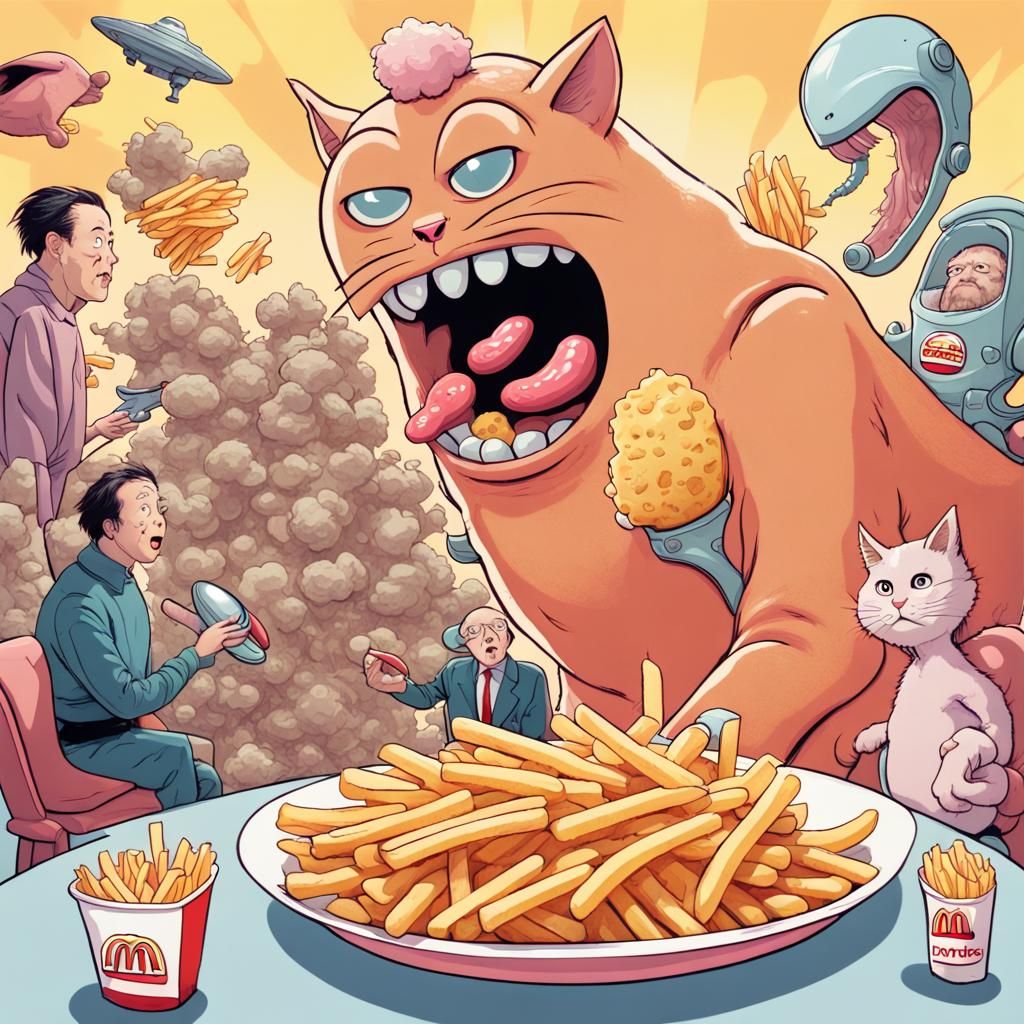 Fries Attack Cat in Cubist Alien War