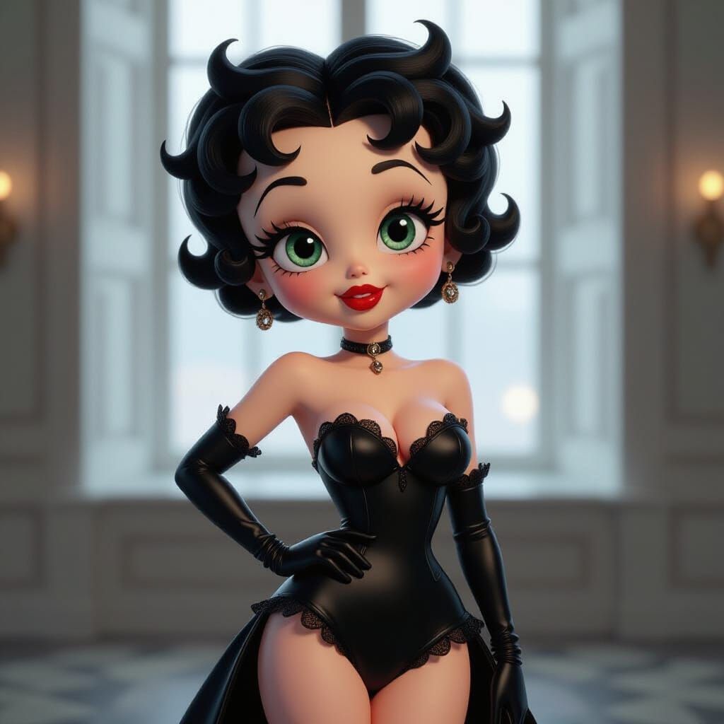 Cute Gothic Betty Boop in Hot Pose, Pixar Style