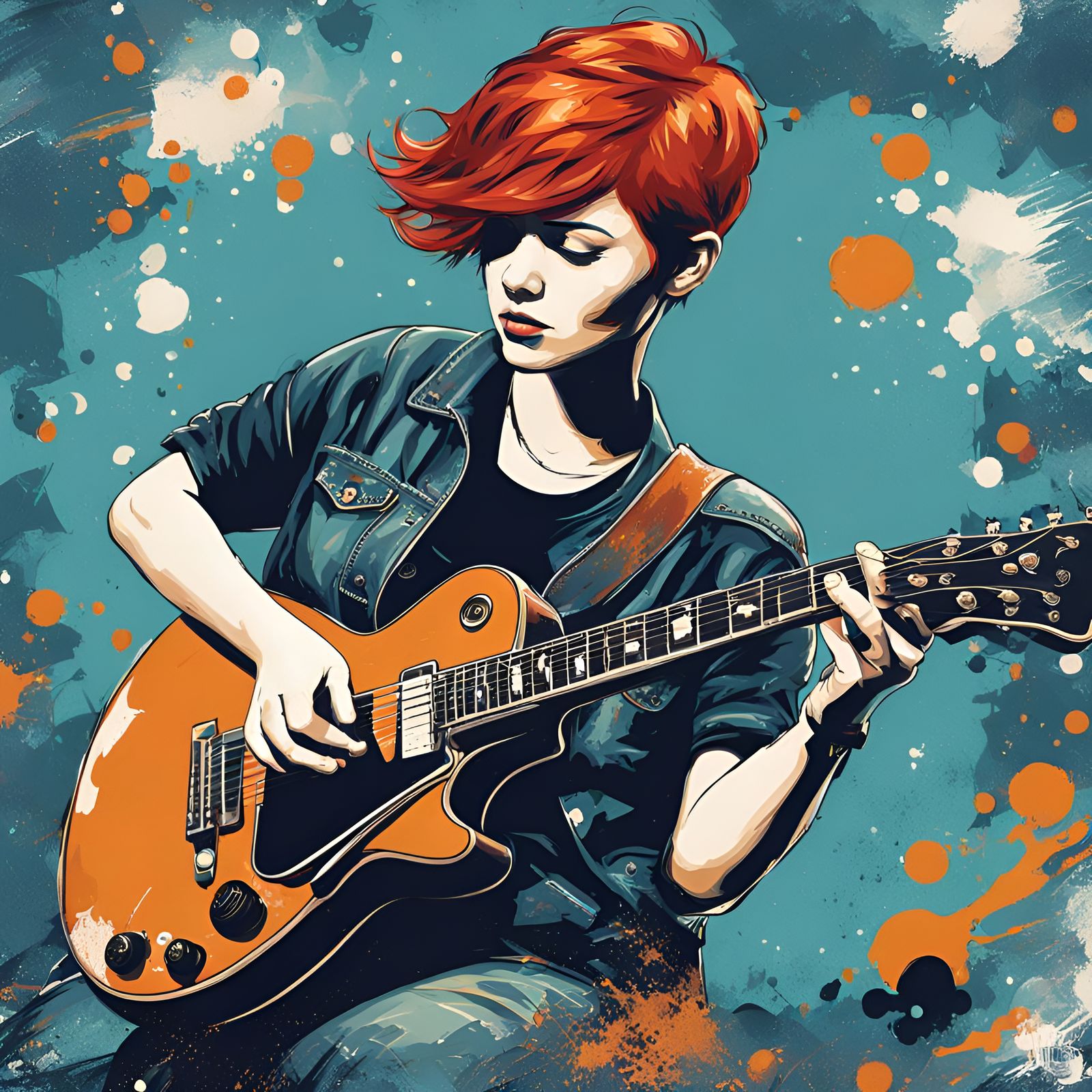 Redhead Guitarist in Splash Art Style