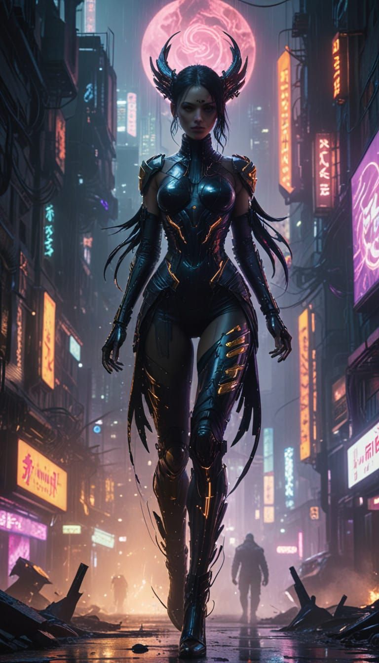Cyberpunk Goddess Infernia Shines in Neon