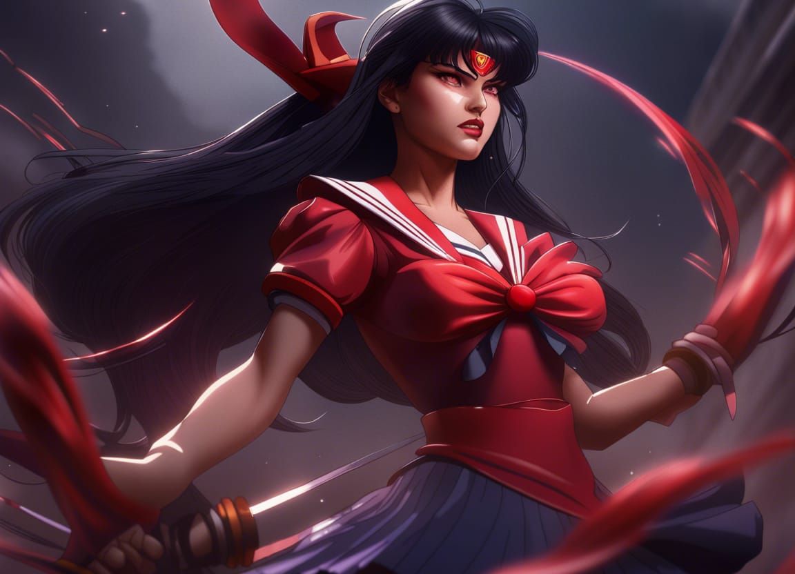 Sailor Mars Fighting: Detailed Fantasy Concept Art